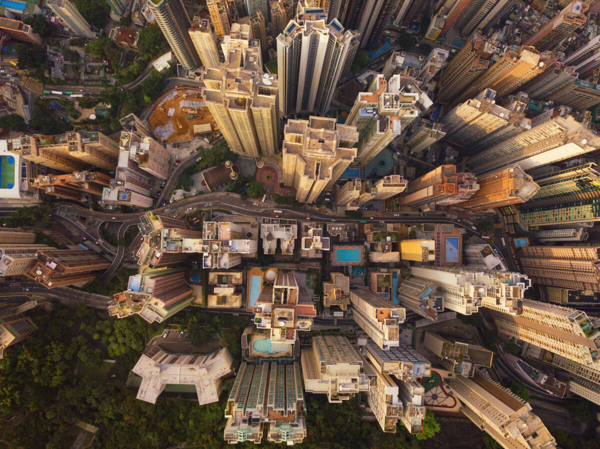 Aerial view of Hong Kong Downtown, Republic of China.